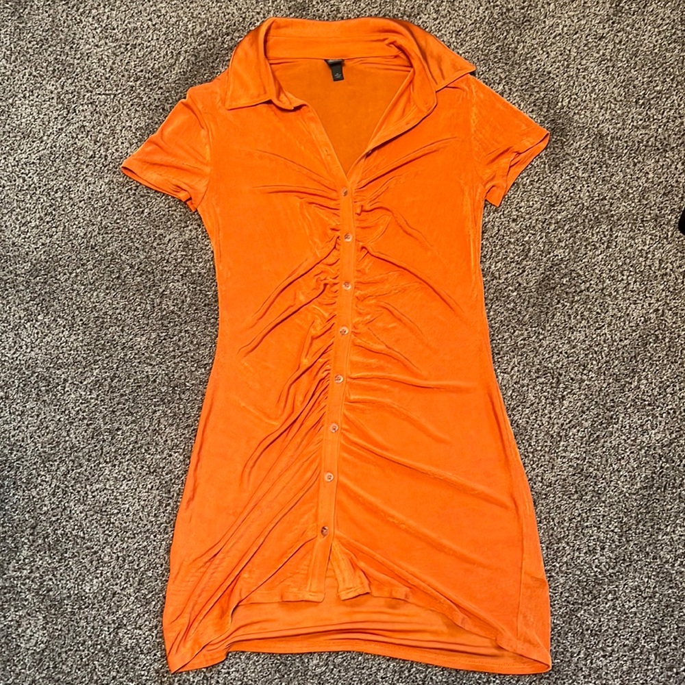 Orange Body-con button up midi dress